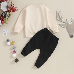 Clothing Sets Toddler Boy Christmas Clothes Letter Skateboard Print Long Sleeve Tops Solid Color Pants Set Fall 2Pcs Outfit