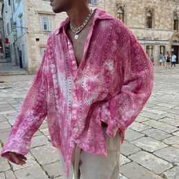 Men's Casual Shirts Draped Skeleton Lace Men Long Sleeve Shirt Summer Fashion Clothing Trendy Personality Versatile Top Blouse
