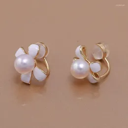 Stud Earrings MeiBaPJ DIY 925 Silver Empty Holder 6-7mm Natural Round Pearls Fashion Bow Fine Wedding Jewelry For Women