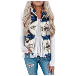 Women's Plush Vest Pocket Zipper Cheque Tiedye Leopard Print Printing Jacket 240117