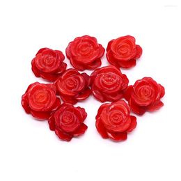 Pendant Necklaces Natural Sea Bamboo Red Coral Stone Pendants Carved Rose Flower Earring Charms For Jewelry Making DIY Necklace Earrings