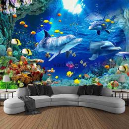 Tapestries 3d undersea printed tapestry psychedelic room decoration wall hanging marine coral dolphin home cartoon ralvaiduryd