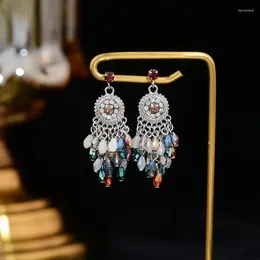 Dangle Earrings Classic Design Fine Jewelry Retro Ethnic Style Bohemian Colored Bead Crystal Woman Holiday Party Long Tassel Earring