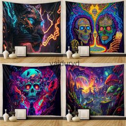 Tapestries 95X73cm Colourful Skull shroom Tapestry Wall Hanging Cloth Living Room Bedroom Dorm Decorations Punk Hippie H240514