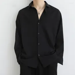 Men's Casual Shirts Loose Ice Drape Black Shirt For Men With Long Sleeves Spring Trendy And Handsome Coat White