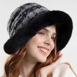 Berets Korean Fashion Winter Warm Furry Bucket Hat Women Velvet Plush Ear Protect Panama Female Windproof Soft Thickened Black Hats