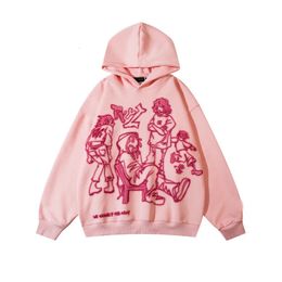 Y2K Streetwear Pink Hoodie Sweatshirt Funny Cartoon Graphic Hoodie Autumn Harajuku Anime Hooded Pullover Hip Hop Hipster 240117