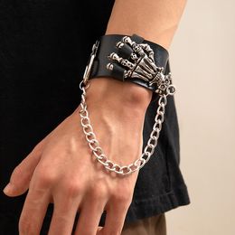 Stage Wear Dance Accessories Gothic Claw Bracelet For Men Women Punk Hip Hop Hand PU Leather Cuban Long Chain Bracelet Jewellery