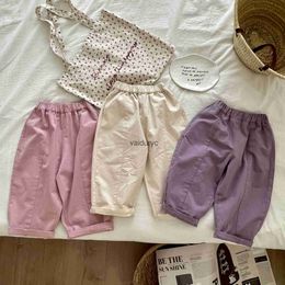 Trousers 2024 Spring New ldren Loose Solid Girls Harem Pants Kids Boys Cotton Casual Cute Baby Clothes 1-6year H240508