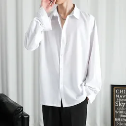 Men's Casual Shirts Korean Fashion Ice Silk White Long Sleeve Men Spring Autumn Mens Harajuku Black Oversized Male Button Up Blouses