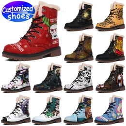 Customized shoes Customized Boots star Christmas high top leather boots plush Custom pattern women men Boots outdoor sneaker black red yellow big size eur 36-48