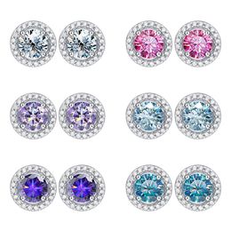 Charming Moissanite Earrings 925 Sterling Silver Earrings Pass Test White Pink Blue 1CT Moissanite Round Earrings Studs for Girls Women for Party Wedding Gift