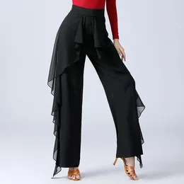 Stage Wear Women's National Standard Latin Dance Practice Pants High Waist Wide-Leg Modern Frill High-Grade