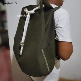 Bags Large Capacity Backpacks Men Drawstring Bodybuilding Solid Simple Teens School Bags College Travel Camping Canvas Bag Harajuku