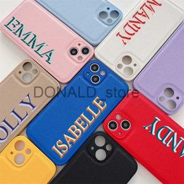 Cell Phone Cases 3D Colorful Personalised Name Case For iPhone 11 12 13 14 15 Pro Max XR XS MAX 7 8 Plus Luxury Korea Leather Customized Cover J240118