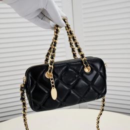 5A Designer bag Top custom luxury brand Handbag Leather leather cowhide gold chain Slant shoulder 20cm black and white Gold coin chain crossbody bag
