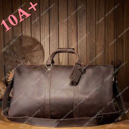 High quality Handmade Portable Skin Travel Bag for Crazy Men Large Capacity Horse Men's Genuine Leather bags 10A+