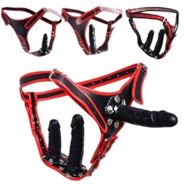 Female Chastity Devices Belt With 4 Style Anal Plug And Dildo Soft Pvc Leather Pants Sex Product For Women Gay Sm Bdsm Toys493