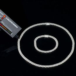 6Mm Width Pass Diamond Tester Custom Sterling Sier D Colour Round Cut Moissanite Cuban Link Chain Necklace