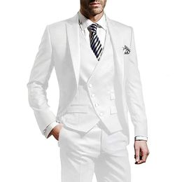White Men Wedding Suits Groom Wear Lapel Tuxedos Business Party Suit 3 Pieces JacketVestPantCostume Homme 240117