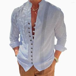 Men's Casual Shirts Mens Stand Collar Dress Shirt Long Sleeve Loose Blouse Button Down Tops Gradient Color Fashion Luxury Clothing