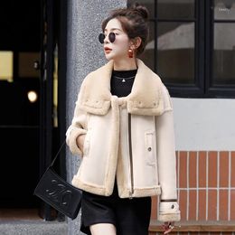 Women's Jackets Women Plus Velvet Suede Jacket Autumn Winter Fashion Turn-down Collar Loose Short Coat Casual Thicken Warm Beige Outerwear