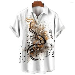 Men's Casual Shirts Gradient Note Sheet Print Short-sleeved Shirt Hawaiian Beach Lapel Top 2024 Style