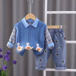 Children Clothing Sets Outfits for Kids Suits Boys Sets Clothing Cartoon Duck Sleeveless Knitted Vest Shirts Jeans Infant Baby Boy Clothes CHG2401188-12