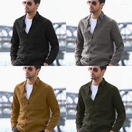 Men's Casual Shirts 2024 Long Sleeve Shirt Cotton Linen Thin Double Pocket Lapel Solid Color