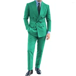 Men's Suits Green Formal Mens Wedding Groomsmen Tuxedos For Men Costume Homme Peaked Business Prom Blazer 2 Pieces (Jacket Pants)