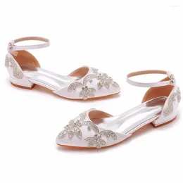 Sandals Large Size Shallow Mouth Pointed Heel Black Shoes For Women Big Beige Girls Low Comfort Clear Wedding Rhinestone Buckle