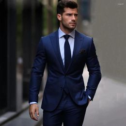 Men's Suits Navy Blue Men Formal Business Wear Single Breasted Jacket Pants 2 Pieces Groom Wedding Tuxedos Custom Made Plus Size Coat