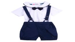 Newborn Baby Boy Girl Outfit Set Summer Short Sleeve Cotton Suit Children Tshirt Top Overall Bib Pant Bowknot Tie8139077
