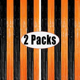 Party Decoration 2 Packs Orange Black Metallic Tinsel Foil Fringe Curtains Po Booth Props For Halloween Birthday Theme Decorations