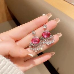 Dangle Earrings S925 Sterling Drop For Women Hyperbole Pink Cubic Zirconia Fine Jewellery Temperament Luxury Bijoux