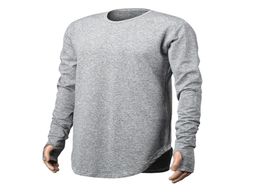 Mens Hip Hop T Shirt full Long Sleeve TShirt With Thumb Hole Cuffs Tees shirts Curve Hem Men Street Wear Tops7800713