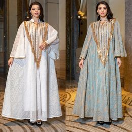 Muslim Evening Dress Arabian Modest Dubai Dresses Luxury Embroidered Sequined Robe Middle Eastern Ethnic Style Women Clothing Long Sleeves Abaya