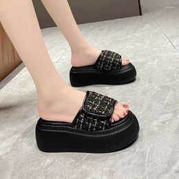 Slippers Thick Soled 8CM Height Increasing For Women's Summer Outdoor Comfort Sponge Cake Soles Beach Shoe Casual Sandal