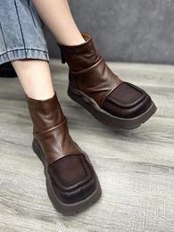 Boots Birkuir Winter Plush Snow For Women Square Toe Thick Heel Short Genuine Leather Back Zip Platform Ankle