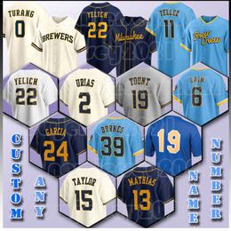 22 Christian Yelich Baseball Jersey Milwaukee 38 Devin Williams 19 Robin Yount 27 Willy Adames 28 Joey Wiemer Brewers Brice Turang Luke Voit Rowdy Tellez Jesse Winker