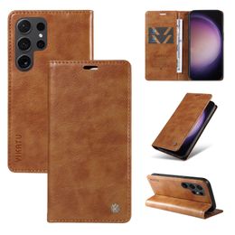 Retro Magnetic Folio Phone Case for iPhone 15 14 13 12 Pro Max Samsung Galaxy S24 S22 S23 Ultra S23FE A15 A05 A05S Multiple Card Slots Leather Wallet Kickstand Shell