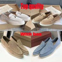 With box men woman casual shoes loro piano shoes loafers flat low top suede Cow leather Moccasins summer walk comfort loafer slip on loafer rubber sole flats sneakers