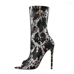 Boots Big Size 45 Summer Peep Toe High Heel Short Snake Prints Ankle Booty Women Stiletto Thin Heels Shoes