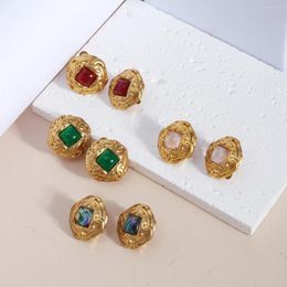 Stud Earrings Agate Stone Beads Real Gold Plated Floral Studs Ear Clip For Women