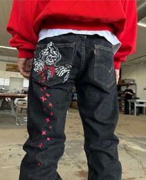 Men's Jeans 2023 American Gothic Rock Devil Printed Jeans Men Y2K High Street Hip Hop Harajuku Casual Loose Straight Wide Leg Pants Womenyolq