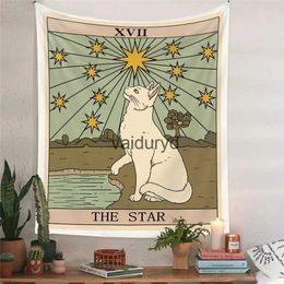 Tapestries Aesthetic Sun Moon Star Cat Tarot Tapestry Wall Hanging Cloth Fabric Hippie Cute for Bedroom Interior Home Decorvaiduryd