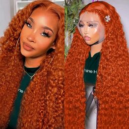 Ginger Orange Lace Front Wig Deep Wave Curly Full Lace Front Human Hair Wigs 30Inch Water Wave 13x4 13x6 HD Lace Frontal Wig