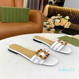 Summer Bamboo Buckle Sandals Shoes Women Cut-out Slide Flats Timeless Elegance Slip On Female Flip Flops Nice Lady Slippers EU35-43