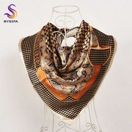 Scarves Women Khaki Pink Square Scarves Wraps New Design Satin Silk Scarf Shawl SprAutumn Ladies Neck Scarf Cape J240106 J240118