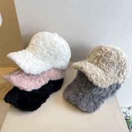 Winter Warm Baseball Cap Rabbit Fur Blended Ins Female Autumn Allmatch Plush Hat Suitable For Face Big Caps 240117
